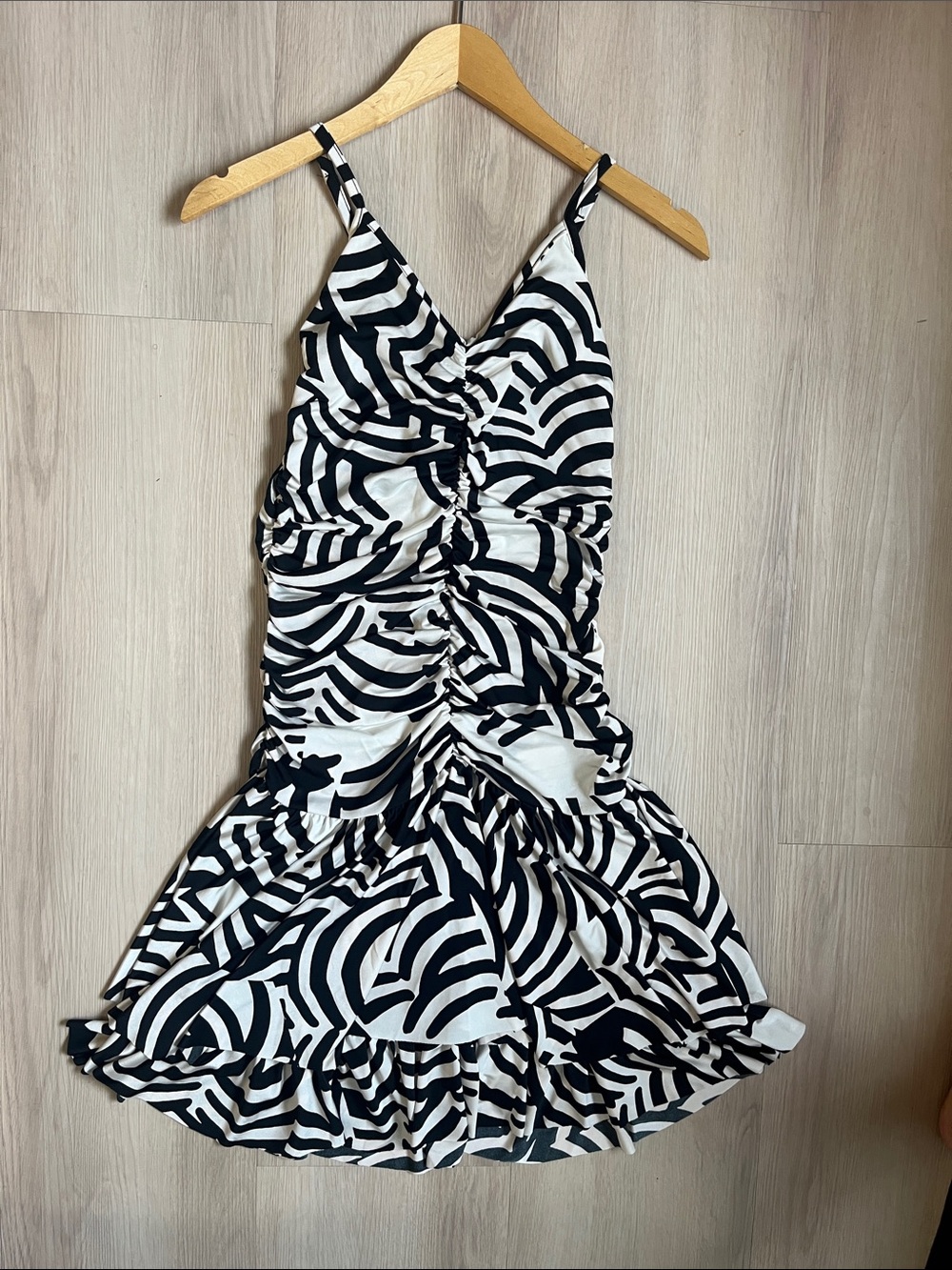 Vintage Y2K Lady LOL Paris Zebra Print Midi Dress with Ruching Size Small
